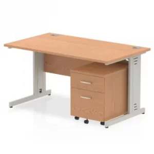 Image of Impulse 1400 Straight Wire Managed Workstation 500 Two drawer mobile Pedestal Bundle Oak