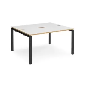 Image of Bench Desk 2 Person Starter Rectangular Desks 1400mm With Sliding Tops White/Oak Tops With Black Frames 1200mm Depth Adapt
