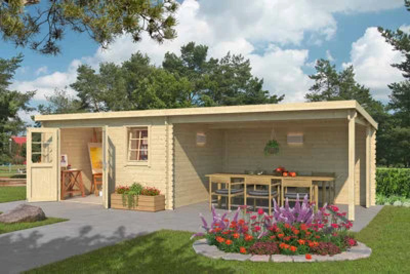 Image of Lasita Maja Lasita Osland Reno Summer House With Veranda - 7.6M X 2.75M - Log Cabin With Shelter