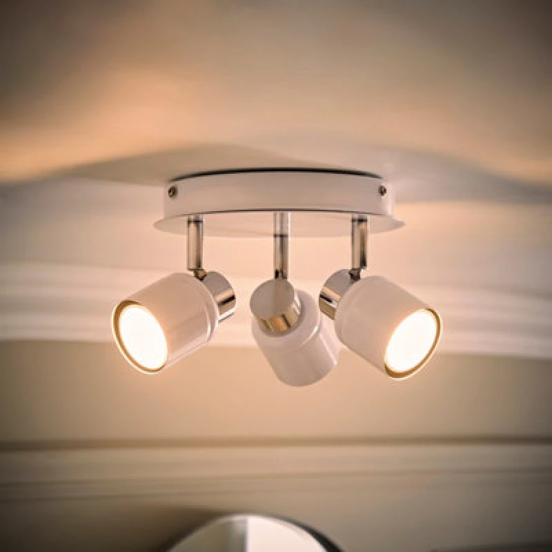 Image of ValueLights Benton Flush Spot IP44 3 Way Adjustable Round Ceiling Light with Warm LED Bulbs White