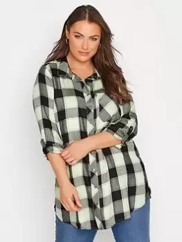 Image of Yours Check Boyfriend Shirt. Sa - Green, Size 30-32, Women