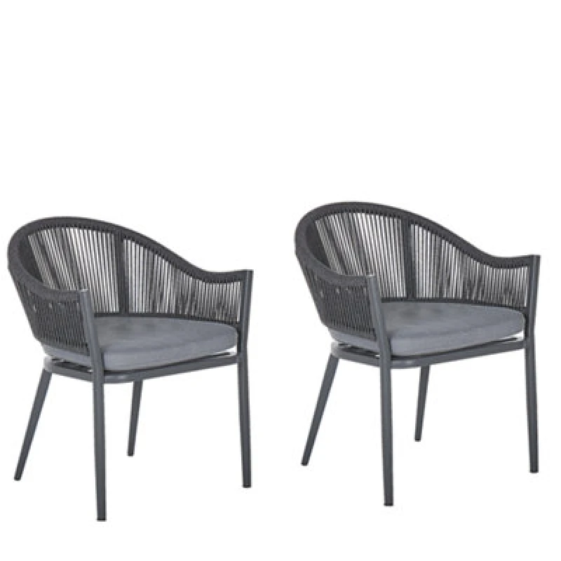 Image of Beliani Set Of 2 Garden Chairs With Cushions Mileto Metal Grey