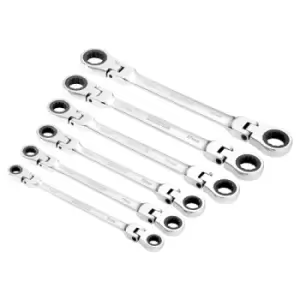 Image of Draper HI-TORQ Metric Flexible Head Double Ring Ratchet Spanner Set (6 Piece)