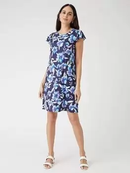 Image of Wallis Floral Jersey Shift Dress - Blue Size 16, Women