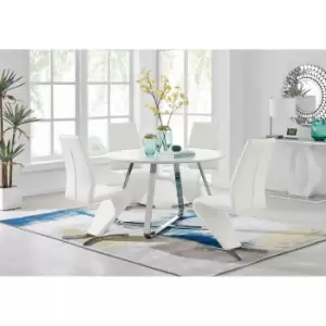 Image of Furniture Box Santorini White Wood Contemporary Round Dining Table and 4 White Willow Chairs