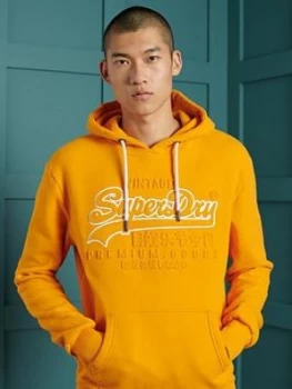Image of Superdry Vintage Logo Embossed Hoodie, Gold Size M Men
