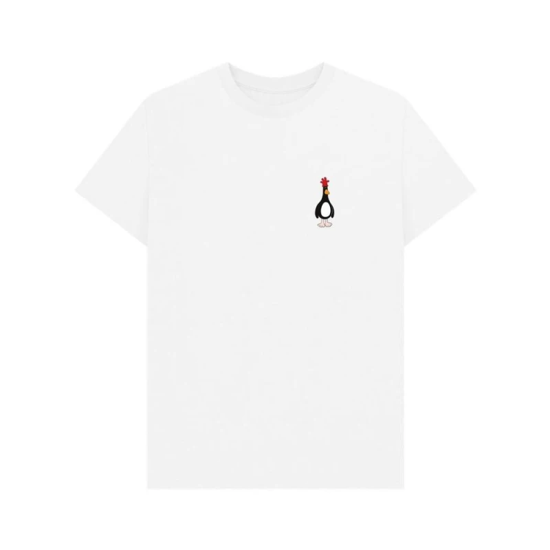 Image of Wallace & Gromit Mens Evil Genius Feathers McGraw T-Shirt in White Size: Small White Male S