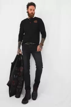 Image of Biker Style Chest Print Badges Henley Top