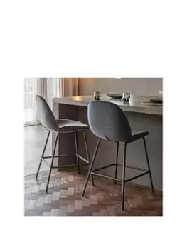 Image of Gallery Pair Of Cruzon Velvet Bar Stools - Dark Grey