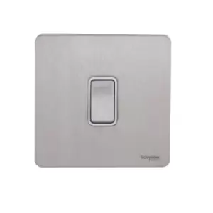 Image of Schneider Electric Ultimate Screwless Flat Plate - Single Light Switch, Double Pole, 20AX, GU2410WSS, Stainless Steel with White Insert