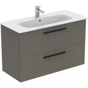 Image of Ideal Standard i. life A Double Drawer Wall Hung Unit with Basin Matt 1000mm with Matt Black Handles in Quartz Grey