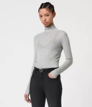 Image of AllSaints Womens Francesco Roll Neck Top, Grey Marl, Size: 8