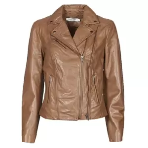 Image of Naf Naf CAMILLA womens Leather jacket in Brown. Sizes available:UK 6,UK 8,UK 10,UK 12,UK 14,UK 16