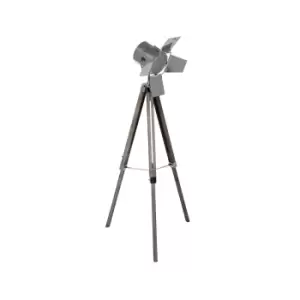 Image of Grey Wood And Silver Metal Film Tripod Floor Lamp