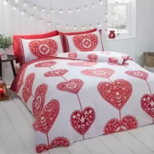 Image of Rapport Home Furnishings Rapport Home Scandi Heart Duvet Set Red King