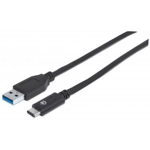 Image of Manhattan USB-C to USB-A Cable 1m Male to Male 10 Gbps (USB 3.2 Gen2 aka USB 3.1) 3A (fast charging) SuperSpeed+ USB Black Lifetime Warranty Polybag