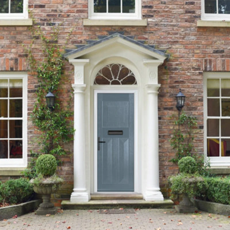 Image of Lacerta Composite Door Eaton Solid 7015 Grey 920mm X 2090mm Open In Right Hand No Glass 10 Year Guarantee - Free Delivery & Smart Lock