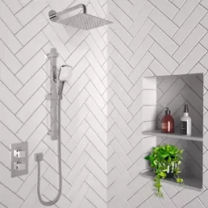 Image of Concealed Thermostatic Mixer Shower with Slim Wall Mounted Shower Head & Handset - Cube