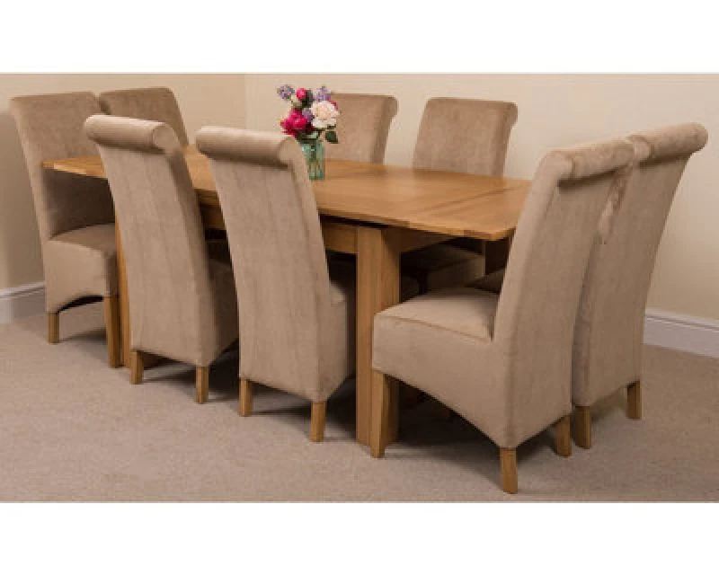 Image of Thats Furniture Richmond 140-220cm Oak Extending Dining Table + 8 Montana Fabric Chairs in Beige Beige Unisex