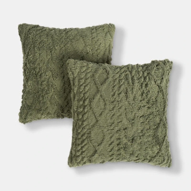 Image of OHS OHS 2 Pack Soft Cosy Cable Knit Design Decorative Square Cushion Covers in Green Size: 45cm x 45cm Green 45cm x 45cm Unisex 5027434225927