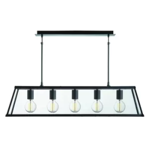 Image of Voyager 5 Light Ceiling Lantern Pendant Bar Matt Black, Glass Panels, E27