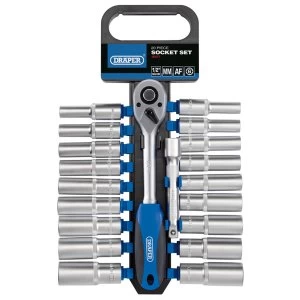 Image of Draper 1/2" Square Drive Combined MM/AF Deep Socket And Ratchet Set (20 Piece)