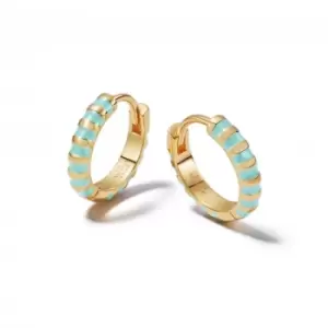 Image of Turquoise Fine Stripe Huggie Hoop 18ct Gold Plated Earrings EE14_GP
