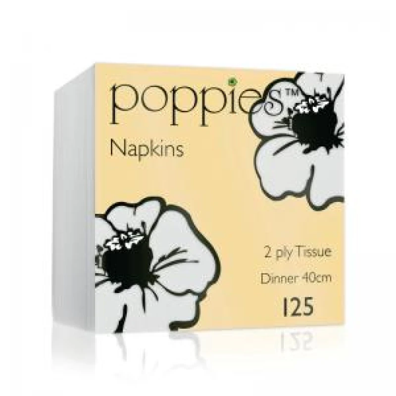 Image of Poppies 2-Ply Tissue Dinner Napkins 4 Fold White 40cm (125 Pack) 4024WH