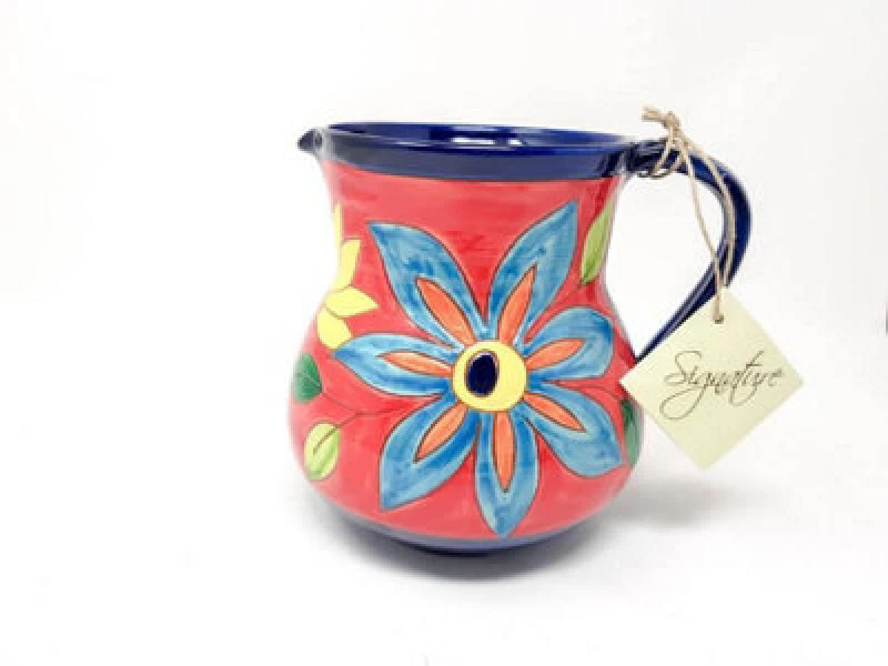 Image of Verano Spanish Ceramics Signature Flowers Hand Painted Ceramic Kitchen Dining Small Pourer Jug 0.5L (H) 12cm Multi unisex
