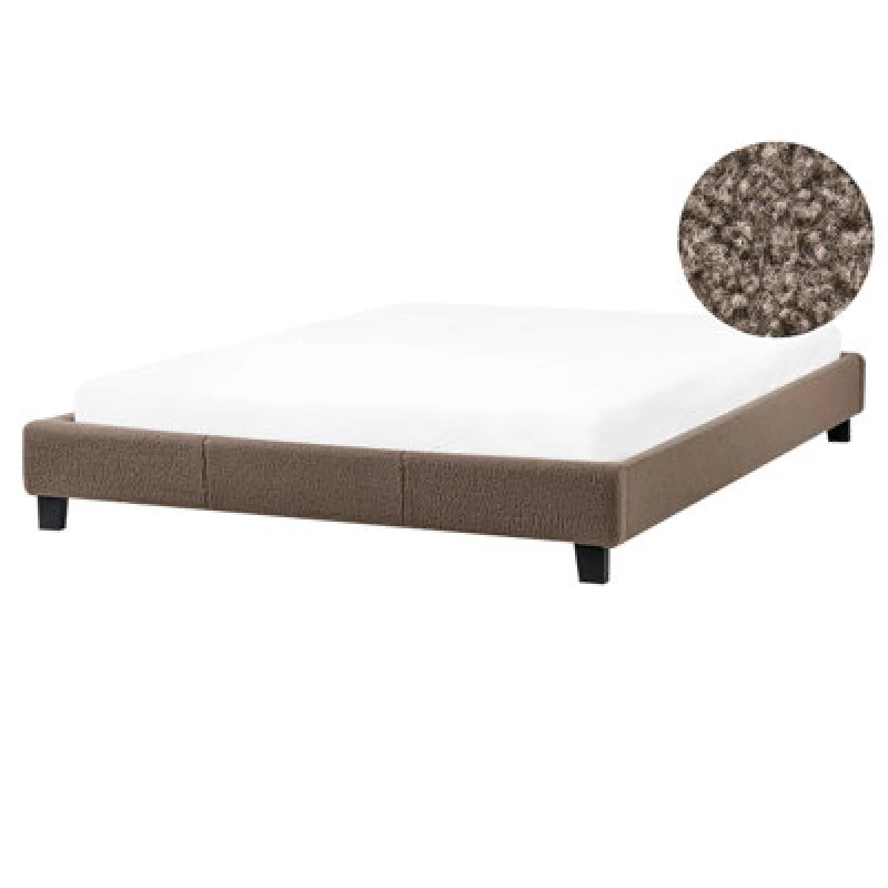 Image of Beliani Bed Without Headboard Boucle Roanne 160 X 200 Cm (Eu King Size) Taupe