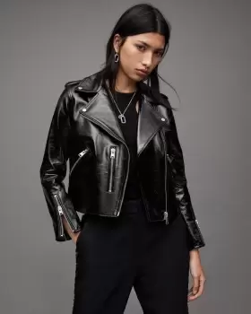 Image of AllSaints Fern Shiny Leather Biker Jacket