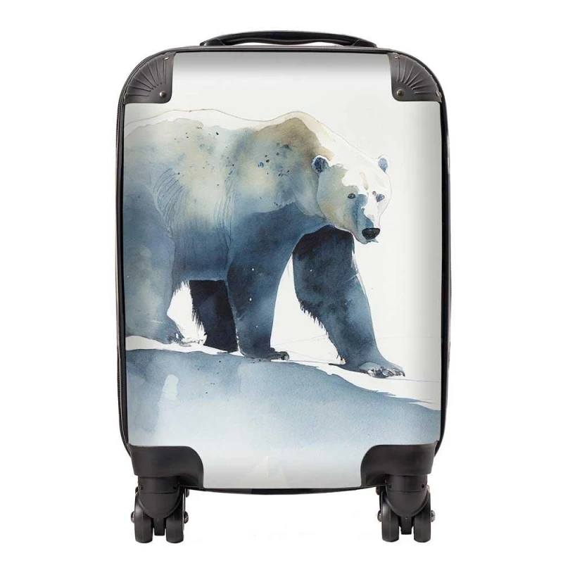 Image of Warren Reed - Designer Polar Bear Watercolour Suitcase in Brown Size: Small Brown Unisex Small