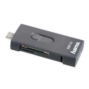 Image of Hama USB 3.1 Type C + USB 3.0 Type A OTG Card Reader, SD/microSD, grey