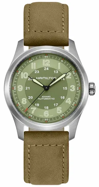Image of Hamilton H70205860 Khaki Field Titanium 38mm Green Dial Watch