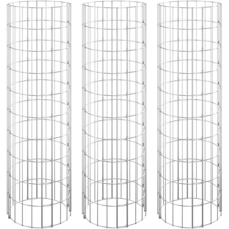 Image of vidaXL Circular Gabion Raised Beds 3 pcs Galvanised Steel Ø30x100 cm, Silver 152020