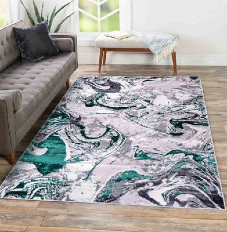 Image of Solarius Modern Grunge Marbling Abstract Area Rugs Aqua 120X170 Cm