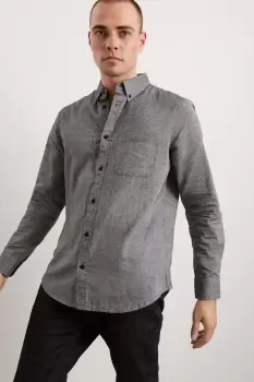 Image of Grey Slim Fit Chambray Button Down Shirt