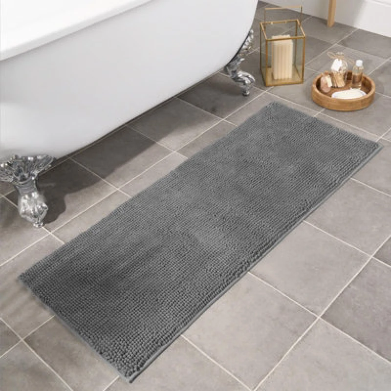 Image of OHS OHS Chenille Bath Mat Noodle Absorbent Non-Slip Soft Shower in Charcoal Charcoal One Size Unisex 5027434186624