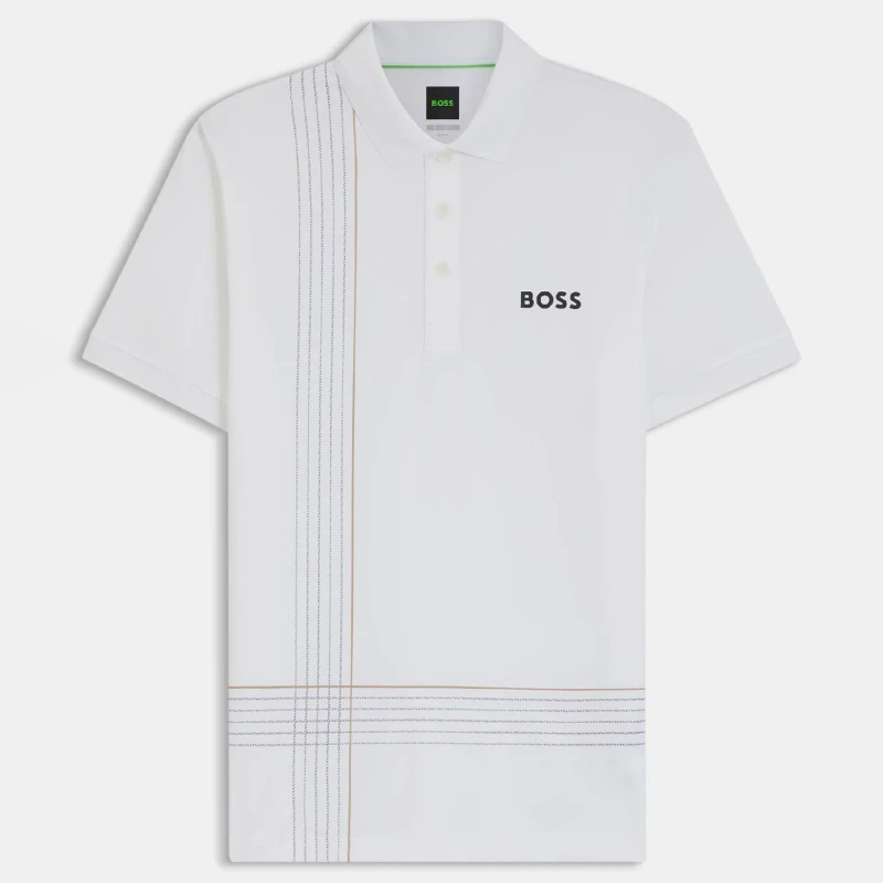 Image of Boss Active Quick Dry Polo Shirt with Check Artwork White male S