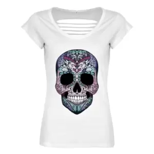 Image of Grindstore Ladies/Womens Amaranthine Sugar Skull Razor Back T-Shirt (Medium (UK 10-12)) (White)