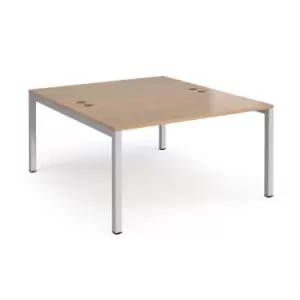 Image of Bench Desk 2 Person Starter Rectangular Desks 1400mm Beech Tops With Silver Frames 1600mm Depth Connex