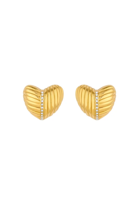 Image of Inicio Gold Plated Ridge Heart Earrings - Gift Pouch Jewellery Sets One Size Gold 42996210000