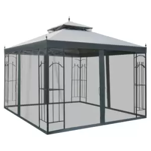 Image of Outsunny 3 X 3M Garden Gazebo Double Top Gazebo Canopy With Curtains - Grey