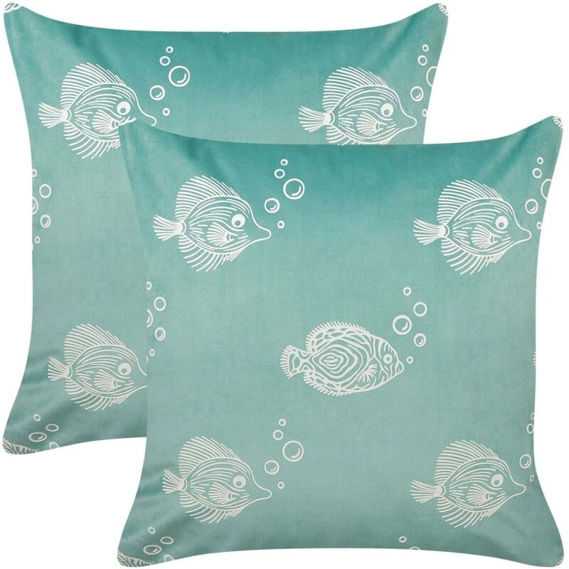 Image of Beliani Set Of 2 Decorative Cushions Solidago Velvet 45 X 45cm Green