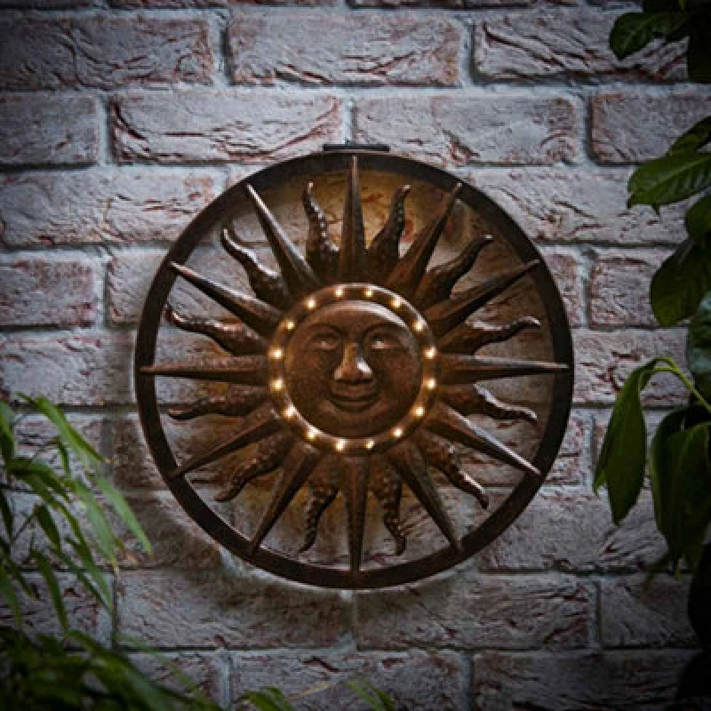Image of ValueLights ValueLights Sun Apollo Solar Powered Outdoor Wall Art Garden Fence Ornament Light in Grey Grey One Size Unisex 5016529270973