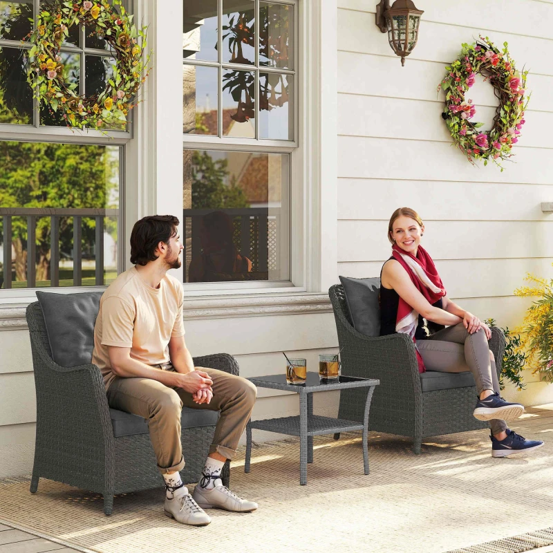 Image of OUTSUNNY 2 Pieces Rattan Garden Chairs, Cushioned Rattan Chairs, Dark Grey Size: 2 Pack Dark Grey Unisex 2 Pack