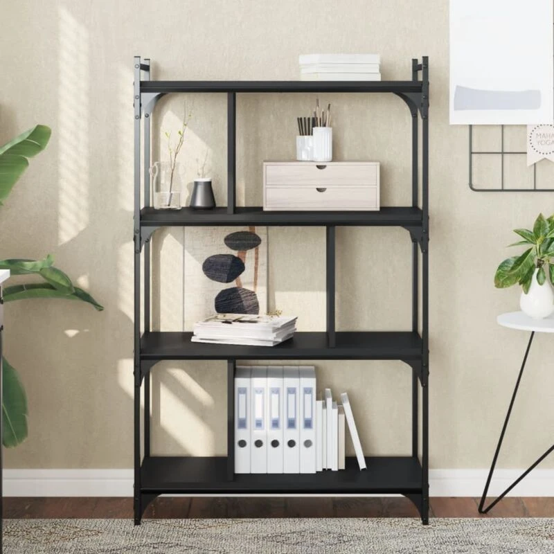 Image of Vidaxl Bookcase 4-tier Black 76X32X123cm Engineered Wood, Black 833935