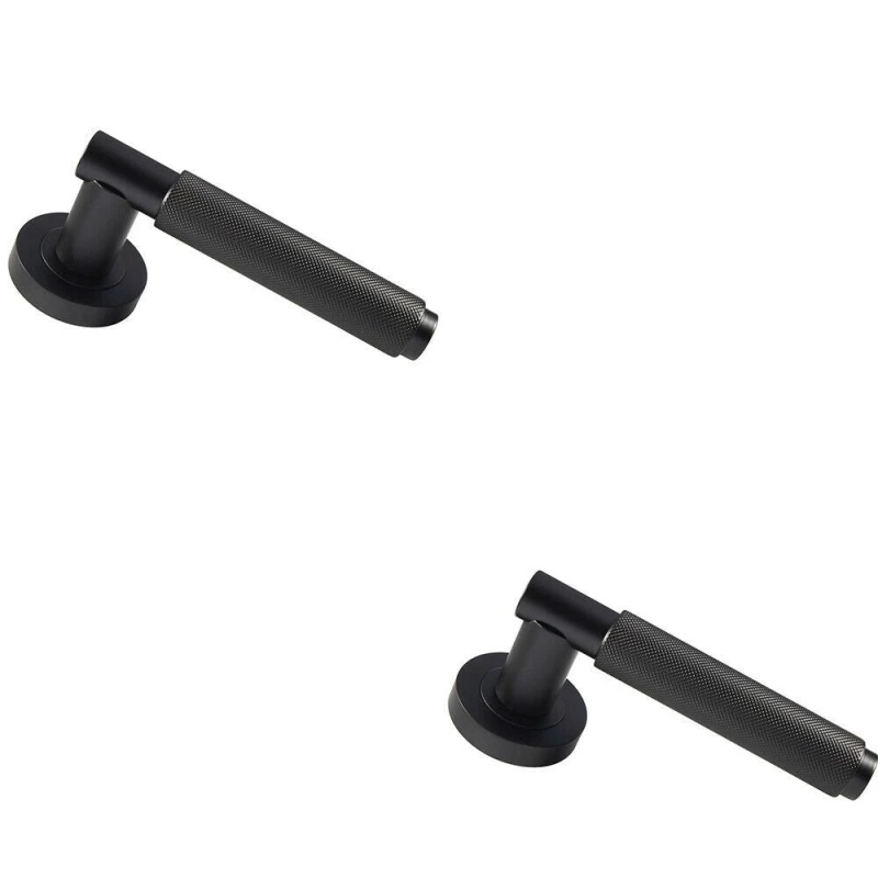 Image of Loops 2x PAIR Knurled Grip Round Bar Handle on Round Rose Concealed Fix Matt Black Black