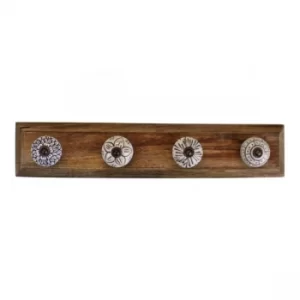 Image of 4 Single Ceramic Ivory Coat Hooks On Wooden Base