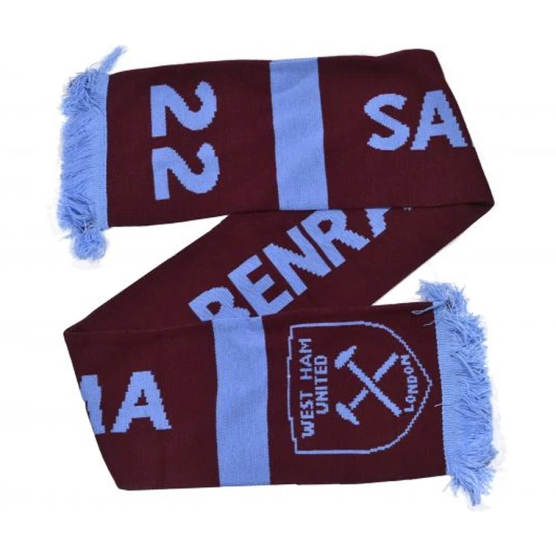 Image of West Ham United FC Mens Benrahma Said 22 Player Scarf in Dark Red Dark Red Male One Size